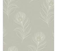 Holden Décor Holden Decor Italian Peacock Feather Quill Sage Green Metallic Wallpaper 36240
