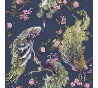 Holden Décor Holden Decor Menali Peacock Design Navy Glitter Textured Surface Wallpaper 35922