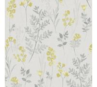 Holden Décor Holden Decor Pashley Floral Grey Yellow Flowers Leaves Natural Wallpaper