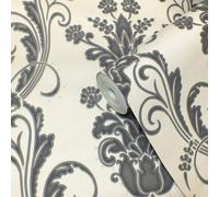 Holden Décor Holden Decor Santino Black Ivory Damask Heavyweight Vinyl Opus Wallpaper 33873