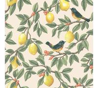 Holden Décor Holden Lemon Leaf Trail Berries Fruit Berry Branch Leaves Birds Animal Wallpaper Cream Orange 13870