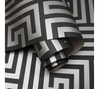 Holden Décor Holden Metallic Glistening Industrial Maze Geometric Geo Wallpaper Roll Black Silver 12912