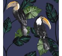 Holden Décor Holden Toucan Trail Wallpaper Jungle Tropical Birds Palm Leaf Navy Blue 13023