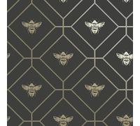 Holden Decor Honeycomb Bee Geo CharcoalGold Metallic Wallpaper 13081