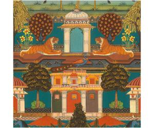 Holden Décor Indian Palace Tiger Peacock Vinyl Wallpaper Teal Orange Ornate Feature Wall