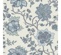 Holden Décor Jacobean Trail Wallpaper Floral Leaves Blue White Natural Flowers Feature Wall