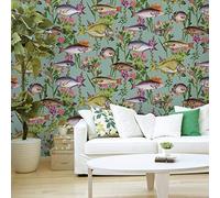 Holden Décor Lagoon Fish Pattern Wallpaper Sea Life Aquarium Marine Flowers (Teal 12171)