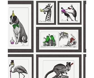 Holden Decor Mad Dogs Framed Animals Wallpaper, Black / White 97920