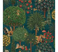 Holden Décor Mangrove Forest Wallpaper Holden Teal Green Trees Monkeys Elephants 10M Roll