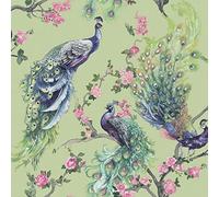 Holden Decor Menali Green Wallpaper 35921 - Vinyl Glitter Peacock Feather Floral