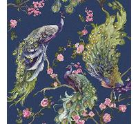 Holden Decor Menali Navy Wallpaper 35922 - Vinyl Glitter Peacock Feather Floral