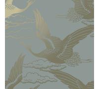Holden Decor Metallic Cranes Blue Wallpaper 13432