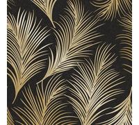 Holden Decor Metallic Feather Leaf Motif Textured Wallpaper in Black Holden Decor Black