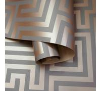 Holden Decor Metallic Glistening Industrial Maze Geometric Geo Wallpaper in Rose Gold Holden Decor Rose Gold