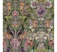 Holden Décor Mirrored Bird Heather Purple Floral Feature Wallpaper