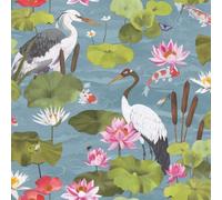 Holden Decor Oriental Japanese Koi Pond Sky Blue Wallpaper (14430) | Wallcovering for lounge, nursery and conservatory, tranquil aquatic scenery, lotus flowers, paste-the-paper