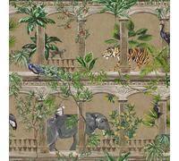 Holden Decor Outside In Animal Arches Tropical Exotic Plants Peacock Bird Wallpaper in Gold Holden Decor Gold