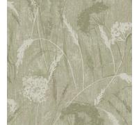 Holden Decor Pappus Sage Green Flower Metallic Gold Textured Vinyl Wallpaper
