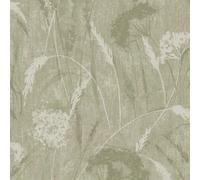 Holden Decor Pappus Sage Green Flower Metallic Gold Textured Vinyl Wallpaper