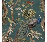 Holden Decor Peacock Woods Aqua Wallpaper 10m x 53cm, Blue