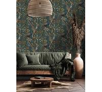 Holden Decor Peacock Woods Taupe Wallpaper Floral Naturistic Feature Wall
