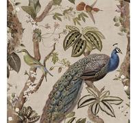 Aqua Blue Peacock Wallpaper Green Woods Floral Design Mulit Birds Feature Wall