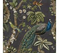 Holden Decor Peacock Woods Tropical Floral Jungle Exotic Birds Wallpaper in Charcoal Holden Decor Charcoal