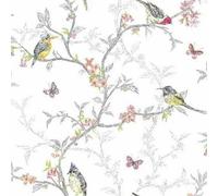 Holden Decor Phoebe Birds Butterfly Branches Leaves Wallpaper White 98080