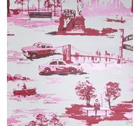 Holden Décor Red Pink Metallic Wallpaper New York Statue Of Liberty Landmarks Taxi Feature