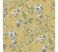 Holden Décor Rural Paradise Floral Bird Trail Wallpaper in Yellow Holden Décor Yellow