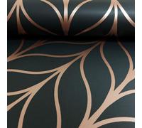 Holden Decor Shimmering Striped Art Deco Trellis Metallic Motif Wallpaper in Black Holden Decor Black
