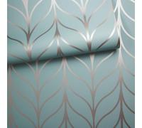 Holden Decor Shimmering Striped Art Deco Trellis Metallic Motif Wallpaper in Teal Holden Decor Teal