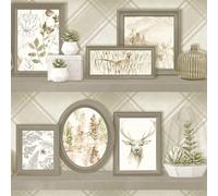 Holden Decor Stag Frames Rustic Picture Frames Faux Shelf Floral Wallpaper in Beige Holden Decor Beige