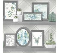 Holden Decor Stag Frames Rustic Picture Frames Faux Shelf Floral Wallpaper in Grey Holden Decor Grey