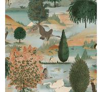 Holden Decor Swan Lake Orange Green Wallpaper Floral Wildlife Scenic Modern