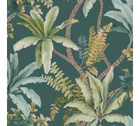 Holden Decor Trailing Palm Tree Leaves Jungle Leaf Trail Foliage Botanical Wallpaper in Teal Holden Decor Teal