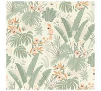 Holden Décor Tropical Botanical Parrot Wallpaper Sage Green Peach Floral Feature Wall