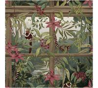 Holden Décor Tropical Lemur Wood Effect Wallpaper Botanical Trellis Green Pink Feature Wall