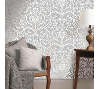 Exclusive Holden Statement Floral Damask Pattern Metallic Textured Wallpaper (Silver 50011)