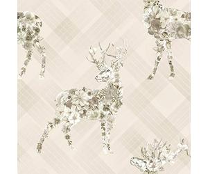 Holden Decor Whitcliffe Floral Elk Beige Wallpaper 90722 - Deer Stag Check