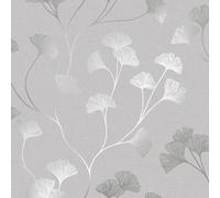 Holden Floral Wallpaper Flowers Grey Rose Gold Silver Metallic Shimmer Ginkgo