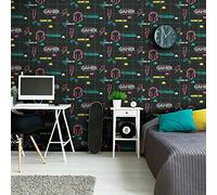 Holden Gamer Wallpaper Retro Gaming Black/Neon Pink 13311
