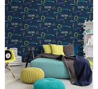 Holden Gamer Wallpaper Retro Gaming Navy Blue/Neon Yellow 13310