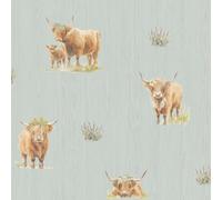 Holden Highland Cow Wallpaper, Blue (14381)