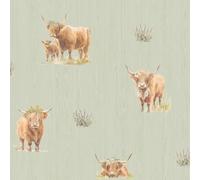 Holden Highland Cow Wallpaper, Sage Green (14380)