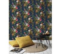 HOLDEN JUNGLE TROPICAL LEMUR RAINFOREST ANIMALS EXOTIC WALLPAPER NAVY 12403