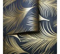 Holden Decor Metallic Feather Leaf Motif Textured Wallpaper in Black Holden Decor Black