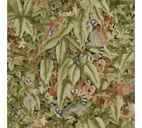 Holden Odyssey Lemur Tropical Monkey Themed Bold Lush Foliage Leaves Wallpaper Ideal for Kids Bedroom Feature Walls Dining Roms Restrooms in Rust/Green (14312)