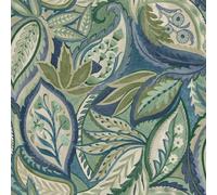 Holden Paisley Leaves Wallpaper - Modern Wallpaper for Living Room, Bedroom, Fireplace - Decorative Luxury Wall Paper with Soft Sweeping Leaves & Paisley-Style Pattern (Green & Blue)