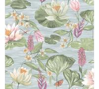 Holden Rural Paradise Lily Pad Wallpaper - Modern Wallpaper for Living Room, Bedroom, Fireplace - Decorative Luxury Floral Wall Paper with Marsh & Pond Pattern (Blue)